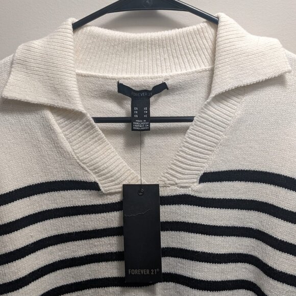 Forever 21 Striped Collared V Neck Sweater- Size XS - Picture 4 of 7